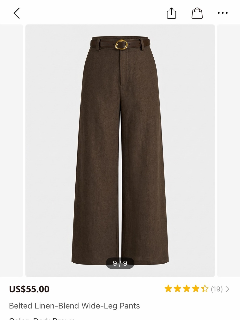 Commense Dark Brown Wide-Leg Belted Chinos
#0113
